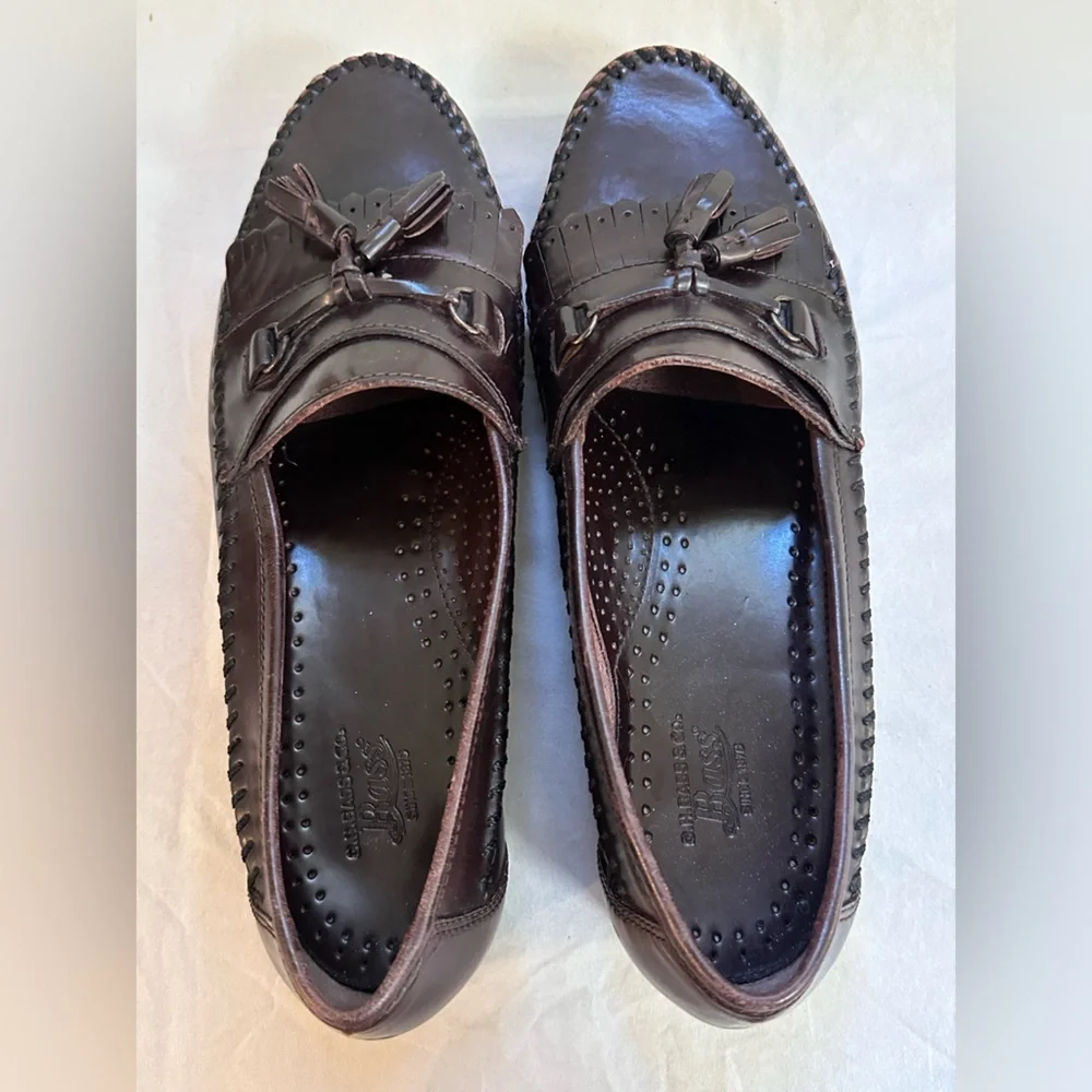 Bass Weejuns Tassel Loafers Burgundy Leather Kiltie Moc Toe Men’s 10 M